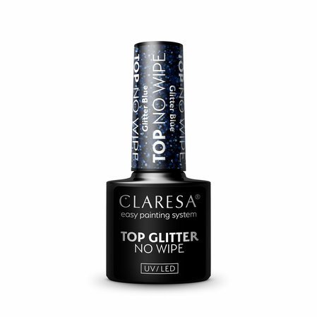 Gél lak CLARESA® Top No Wipe Glitter Blue 5ml_5
