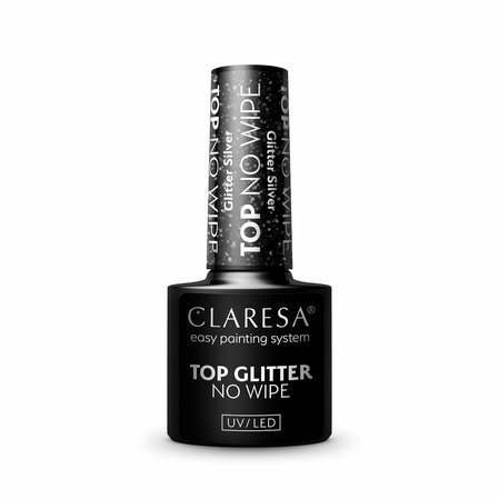 Gél lak CLARESA® Top No Wipe Glitter Silver 5ml_2